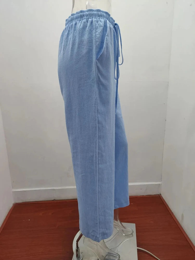 Cotton Linen Wide-Leg Pants