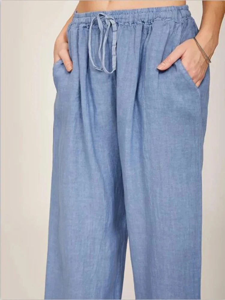Cotton Linen Wide-Leg Pants
