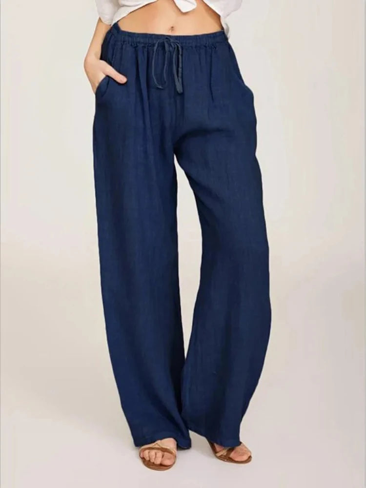 Cotton Linen Wide-Leg Pants