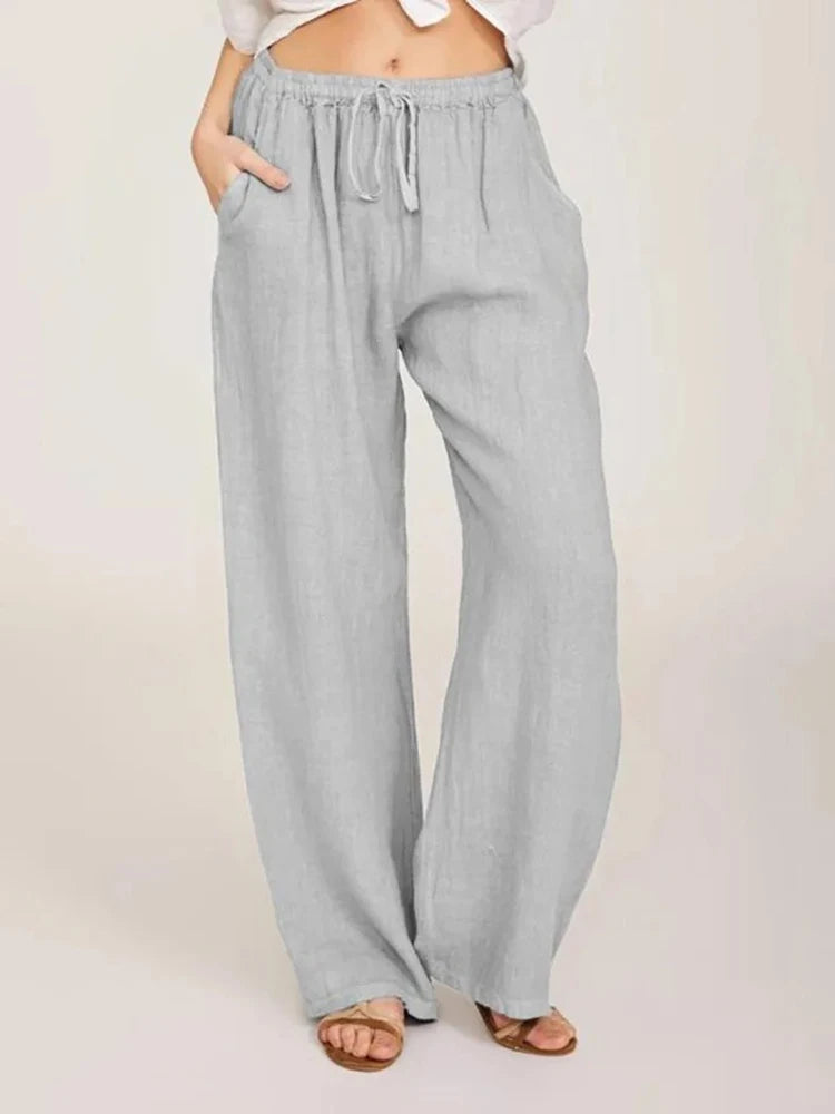 Cotton Linen Wide-Leg Pants