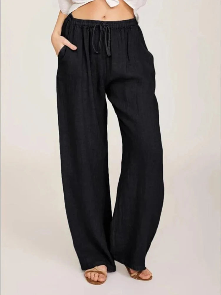 Cotton Linen Wide-Leg Pants