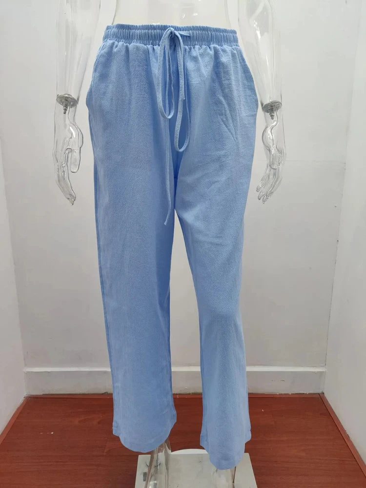 Cotton Linen Wide-Leg Pants