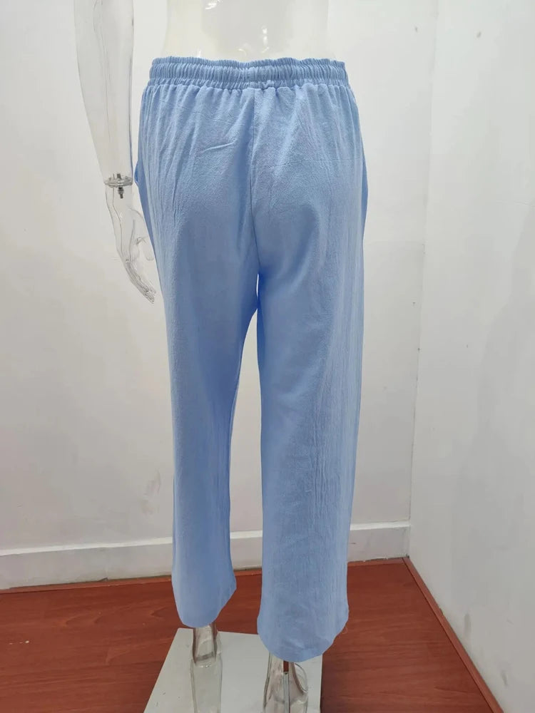 Cotton Linen Wide-Leg Pants