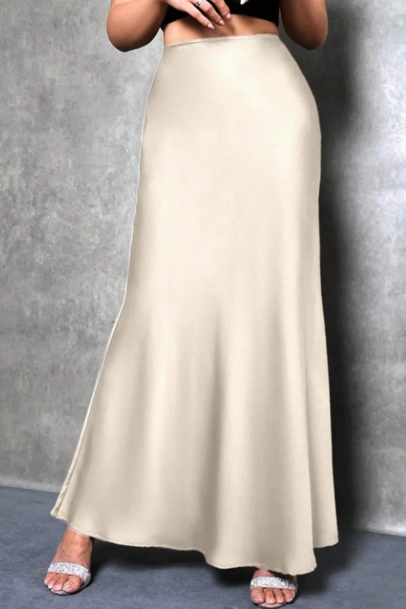 Silk-Like Satin A-Line Midi Skirt