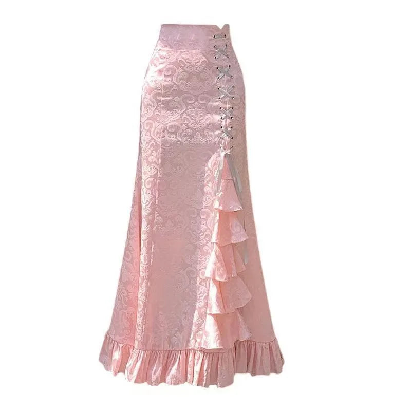 Slim Fit Laced-Up Midi Skirt