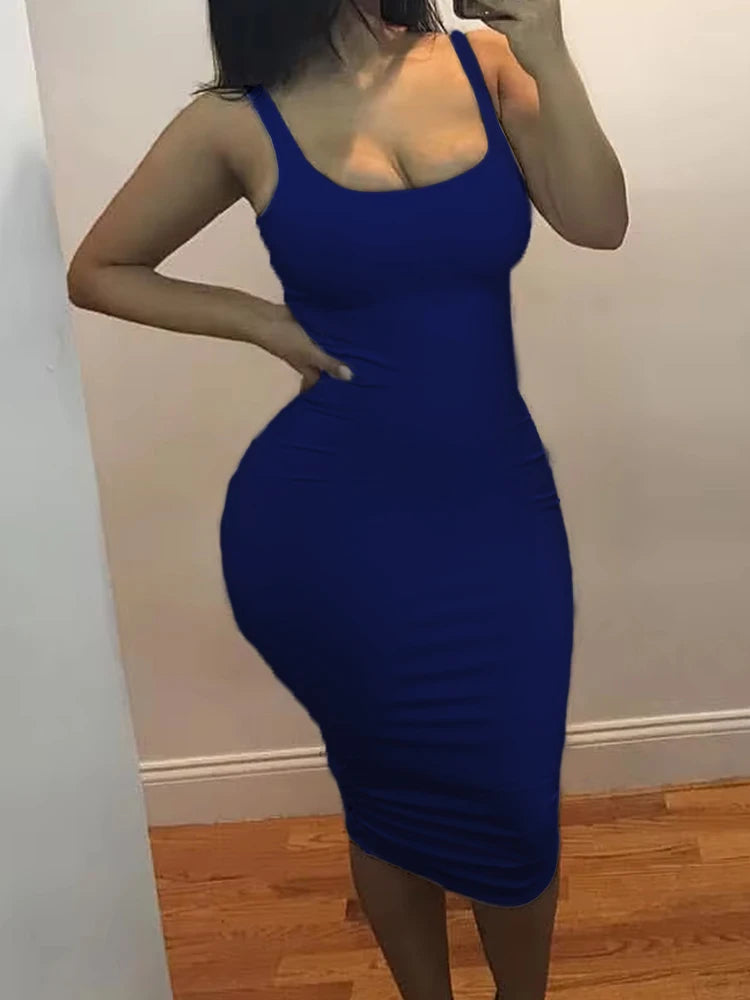 Solid Color Sleeveless Tank Mini Dress