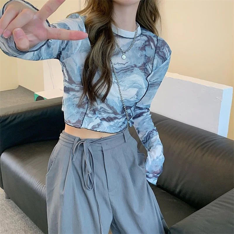 Tie-Dye Cropped Long Sleeve Top
