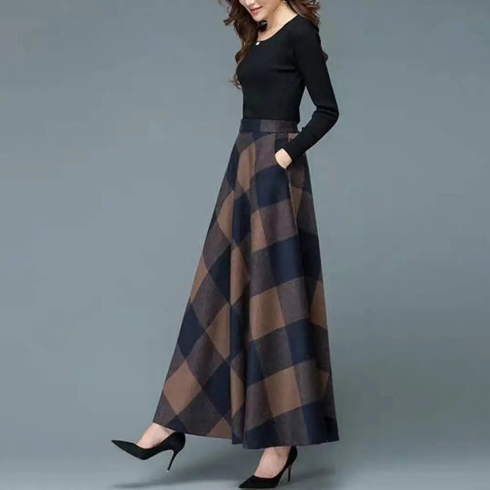 Plaid High Waist A-Line Maxi Skirt