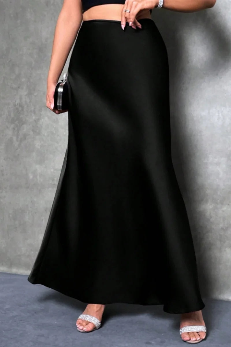 Silk-Like Satin A-Line Midi Skirt
