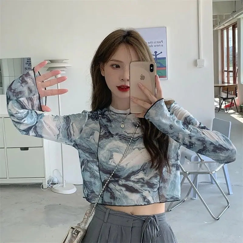 Tie-Dye Cropped Long Sleeve Top