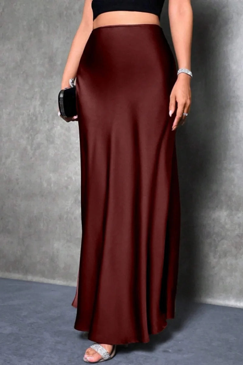 Silk-Like Satin A-Line Midi Skirt