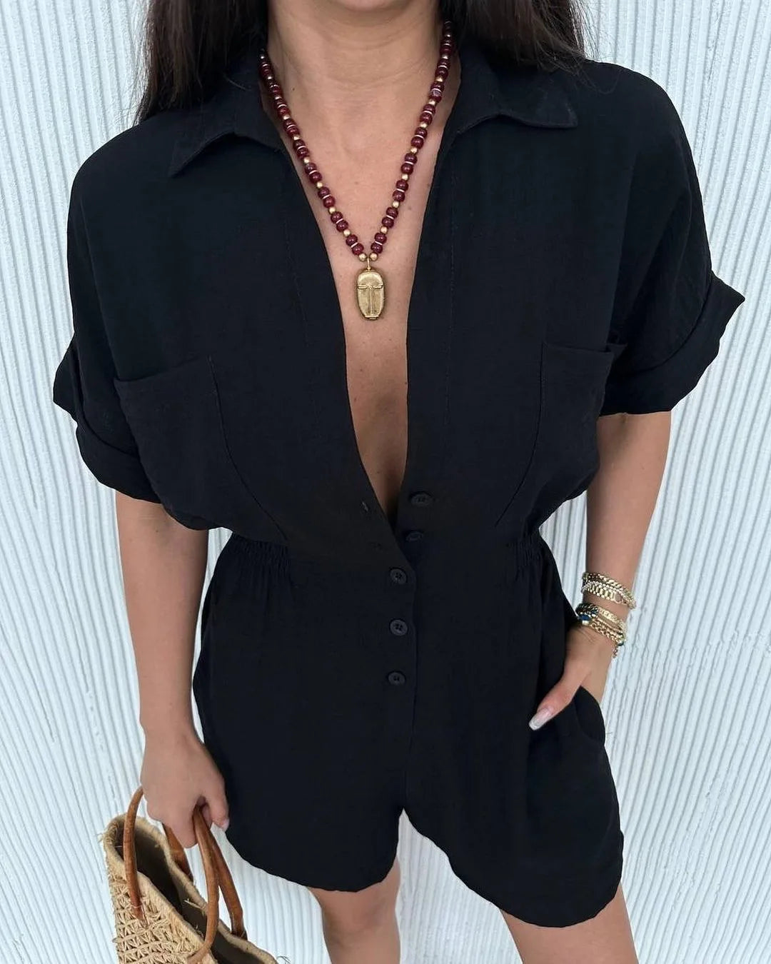 Casual Turn-Down Collar Summer Outfit
