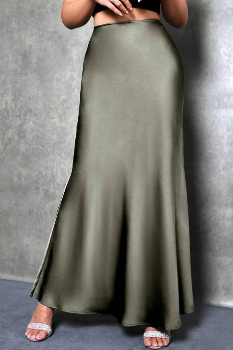 Silk-Like Satin A-Line Midi Skirt