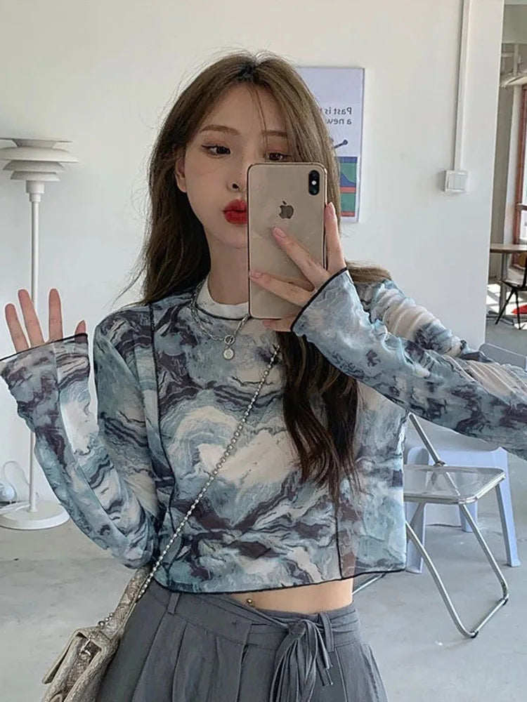 Tie-Dye Cropped Long Sleeve Top