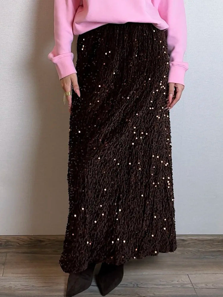 High Waist Sequin Maxi Skirt