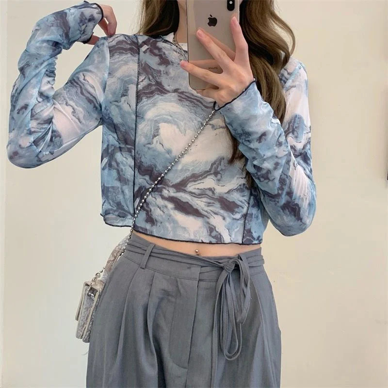 Tie-Dye Cropped Long Sleeve Top