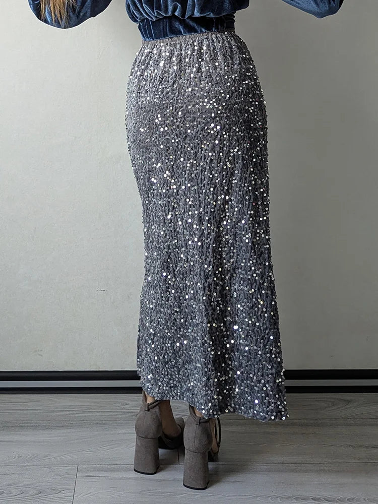 High Waist Sequin Maxi Skirt