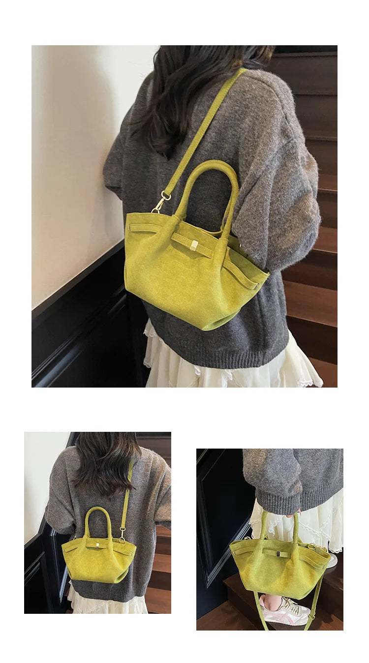 Matte Leather Suede Tote Bag