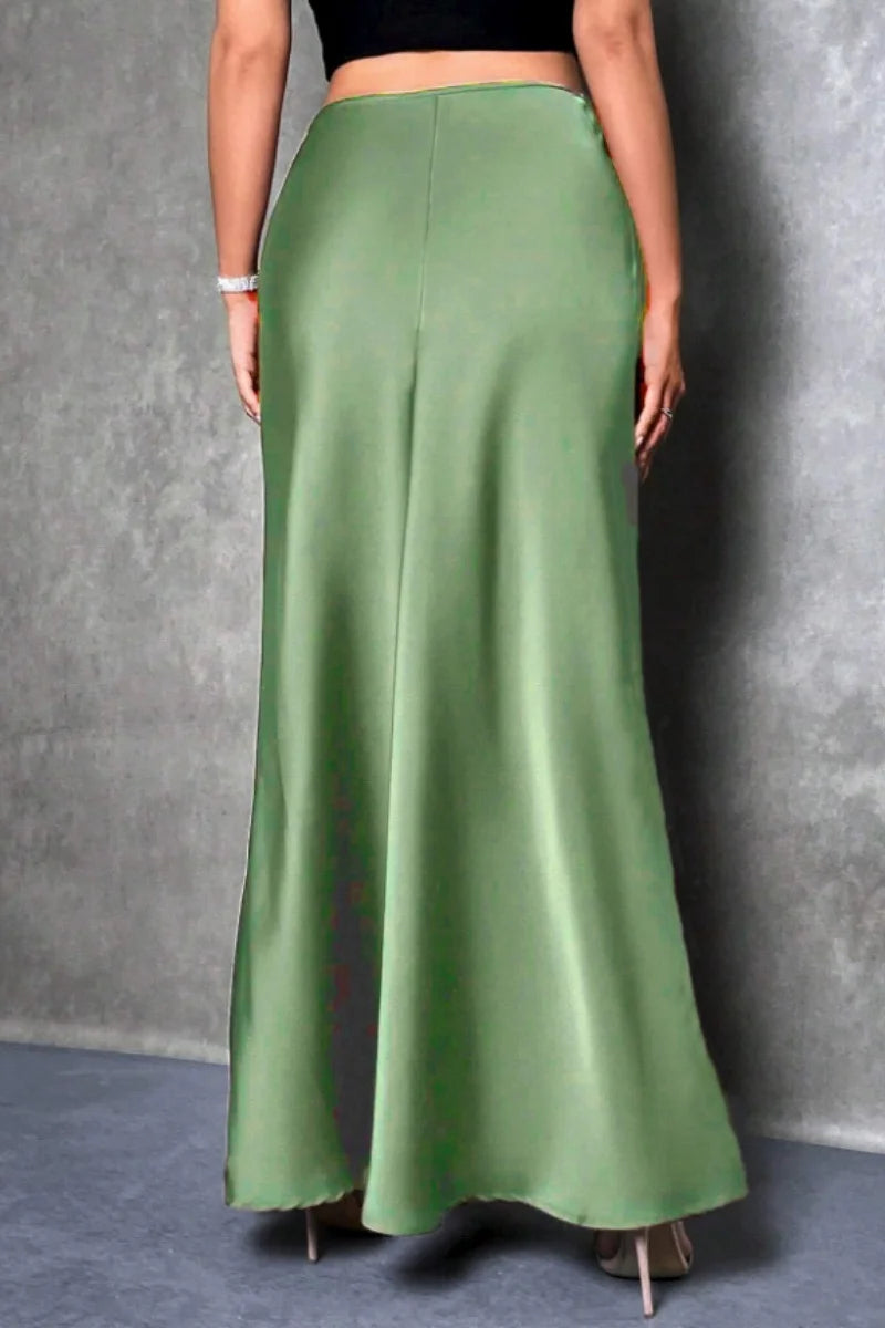 Silk-Like Satin A-Line Midi Skirt