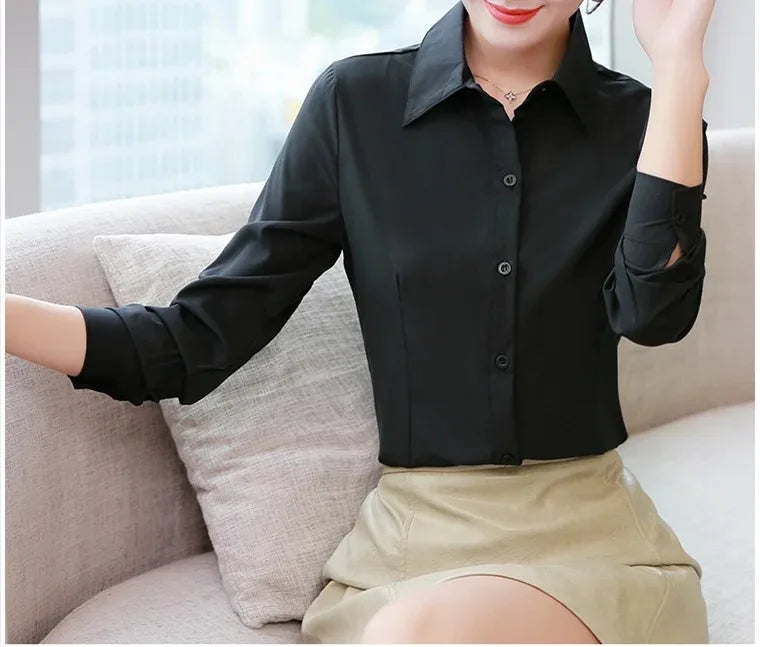 Elegant Long Sleeve Button-Up Blouse