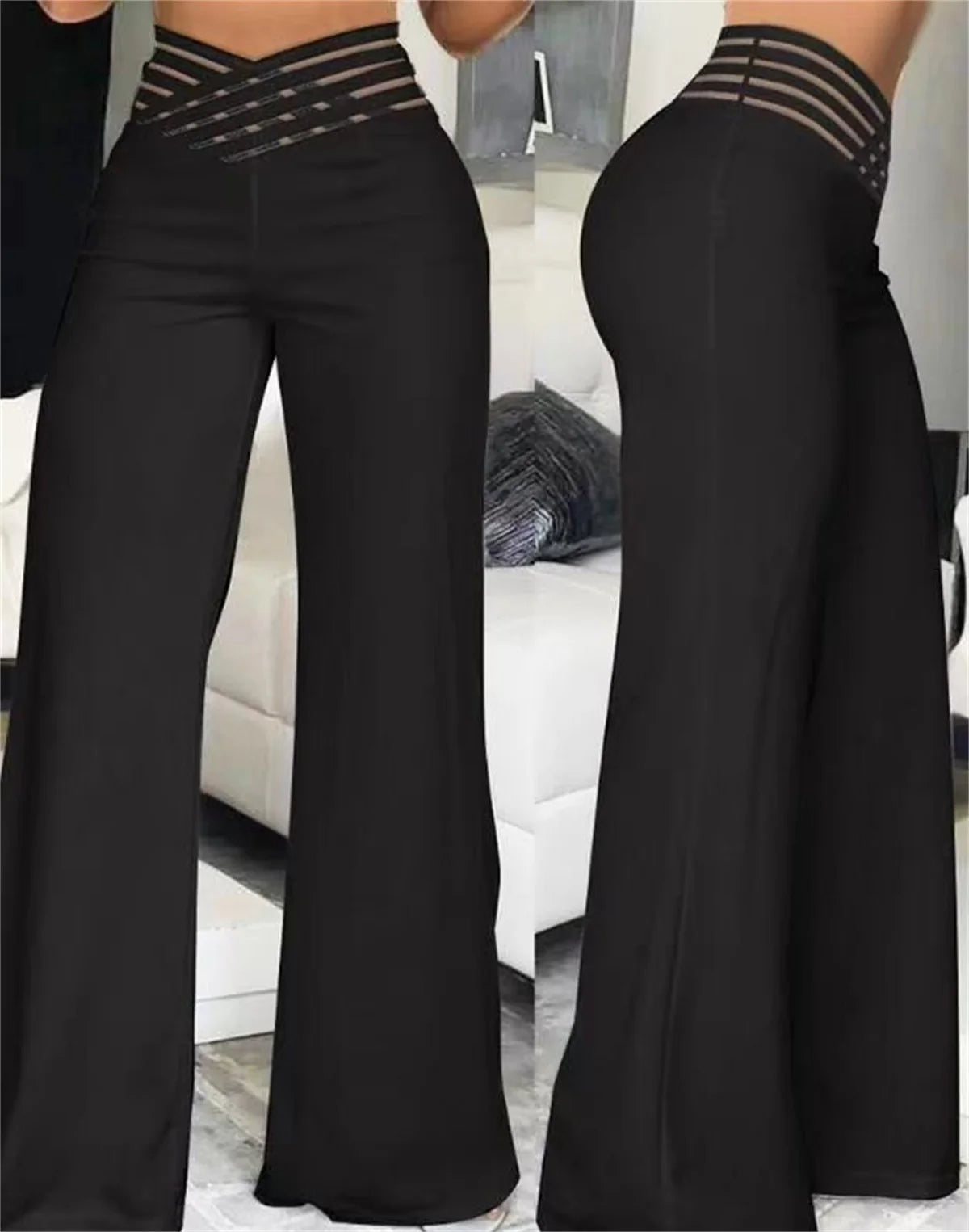 High Waist Hollow-Out Bootcut Pants