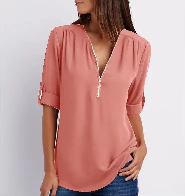 Deep V-Neck Chiffon Blouse