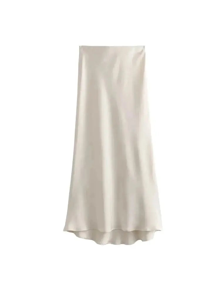 Silk-Like Elastic Waist Midi Skirt