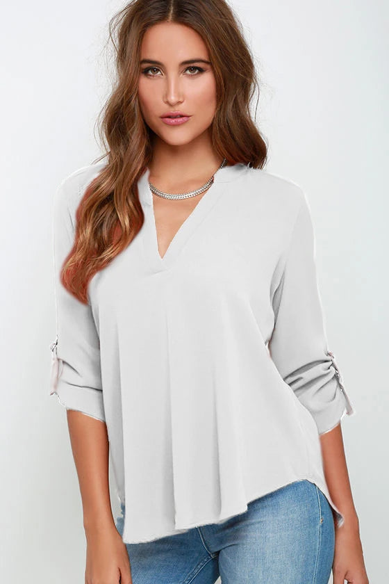 V-Neck Chiffon Long Sleeve Blouse