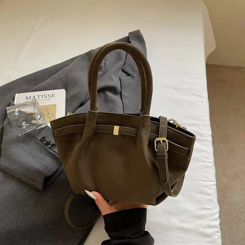 Matte Leather Suede Tote Bag