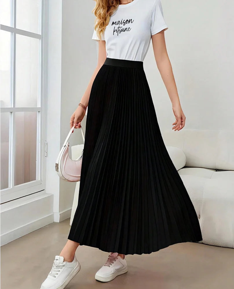 European & American Pleated Midi Skirt