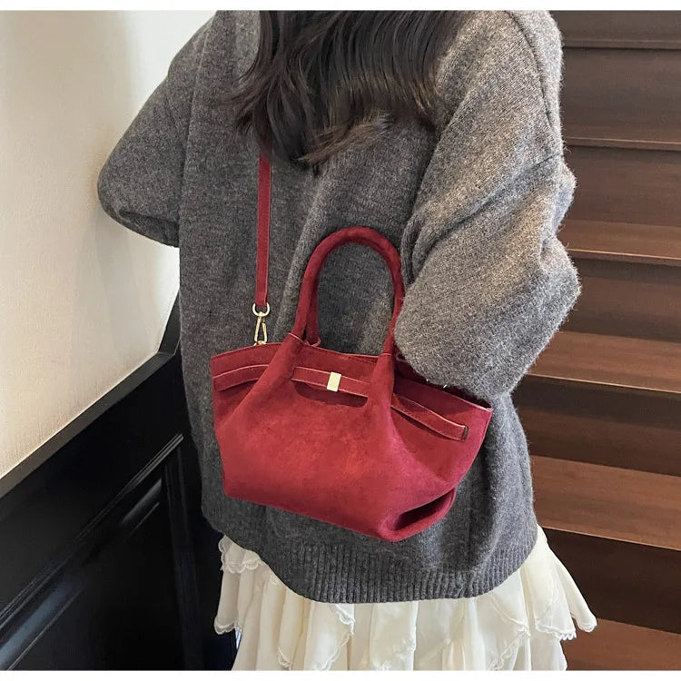 Matte Leather Suede Tote Bag