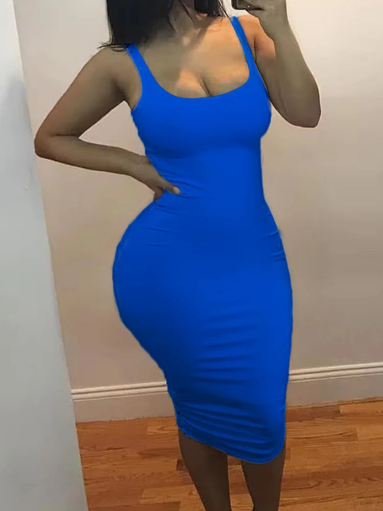 Solid Color Sleeveless Tank Mini Dress