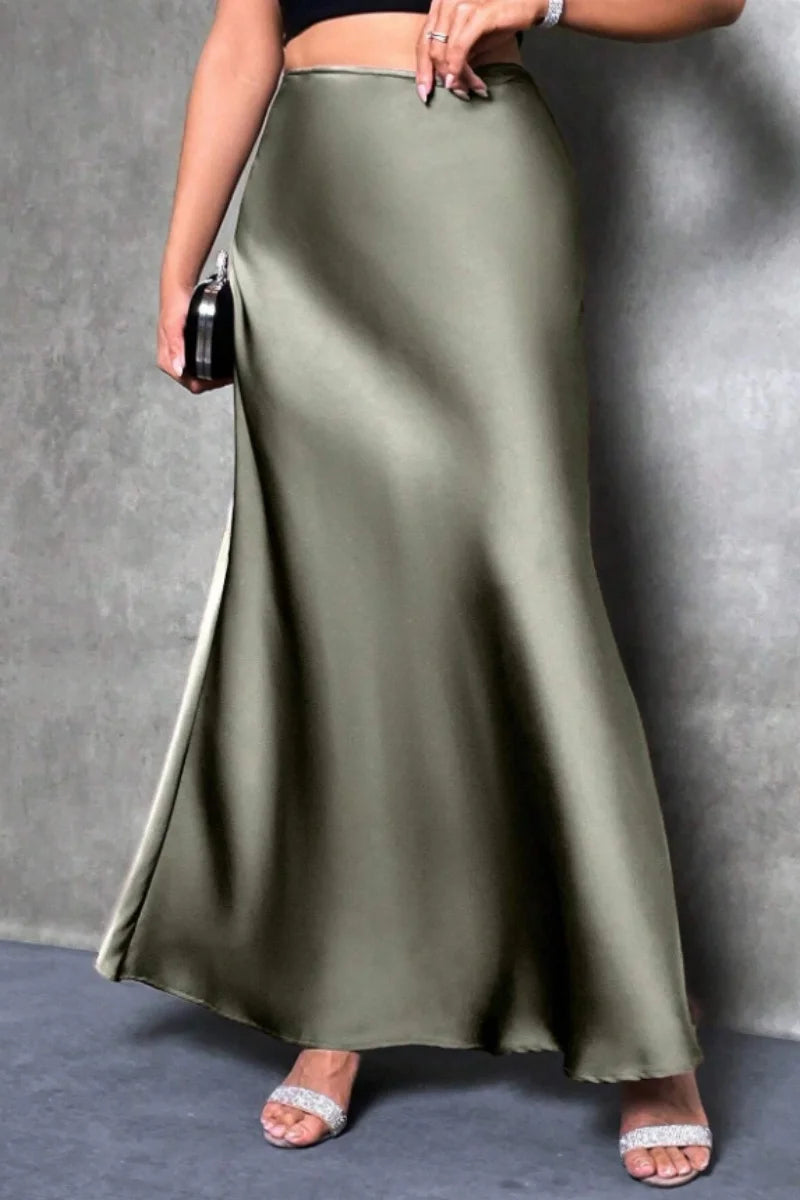 Silk-Like Satin A-Line Midi Skirt