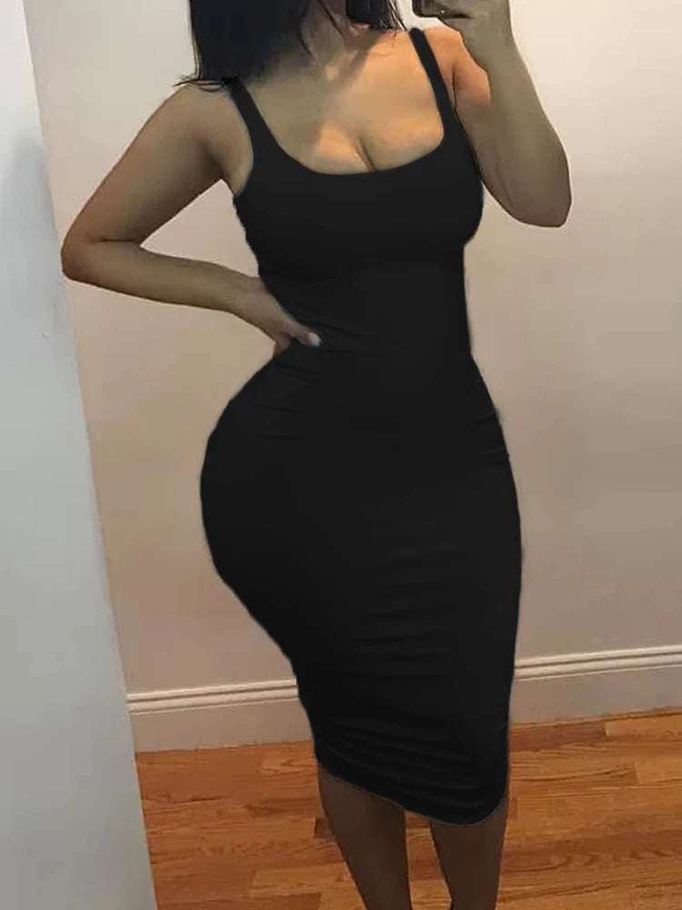 Solid Color Sleeveless Tank Mini Dress