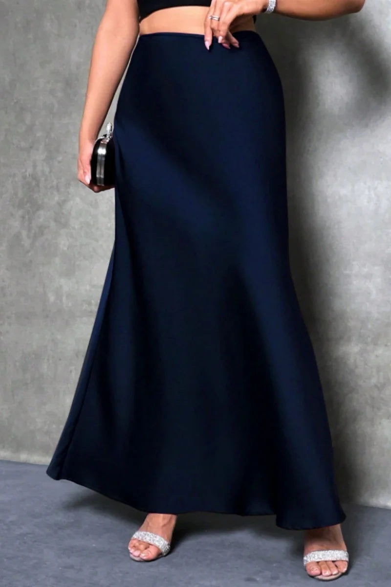Silk-Like Satin A-Line Midi Skirt