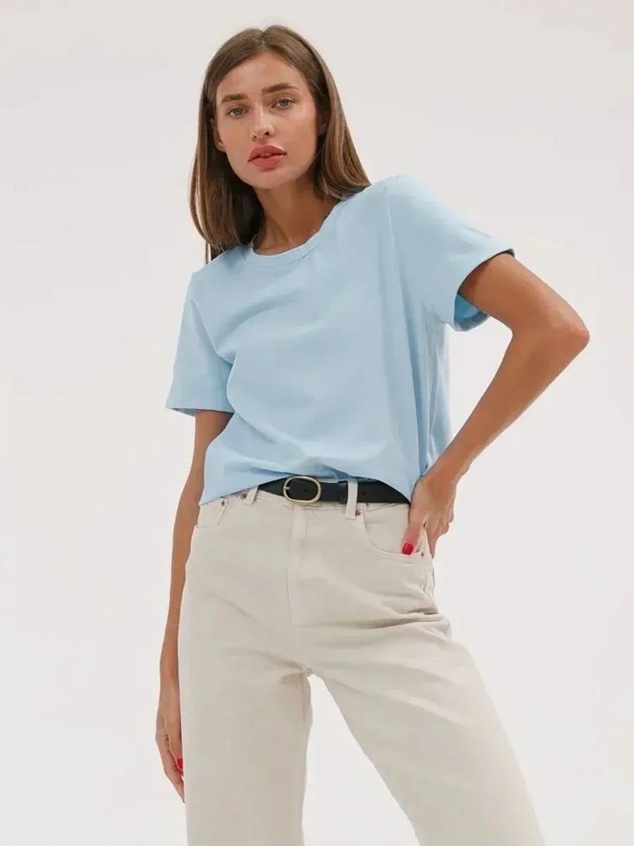 Cotton Summer Tee Short Sleeve Loose Top