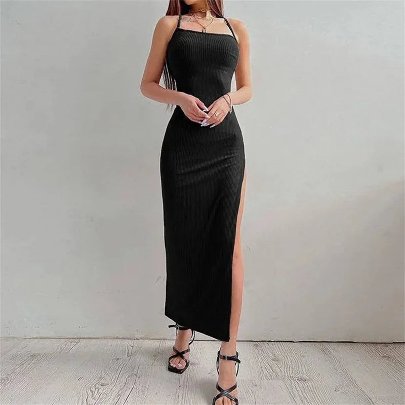 High Split Halter Neck Summer Dress