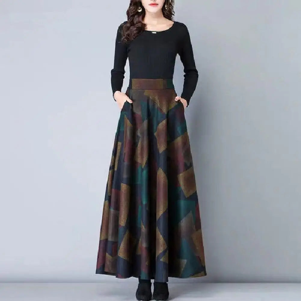 Plaid High Waist A-Line Maxi Skirt