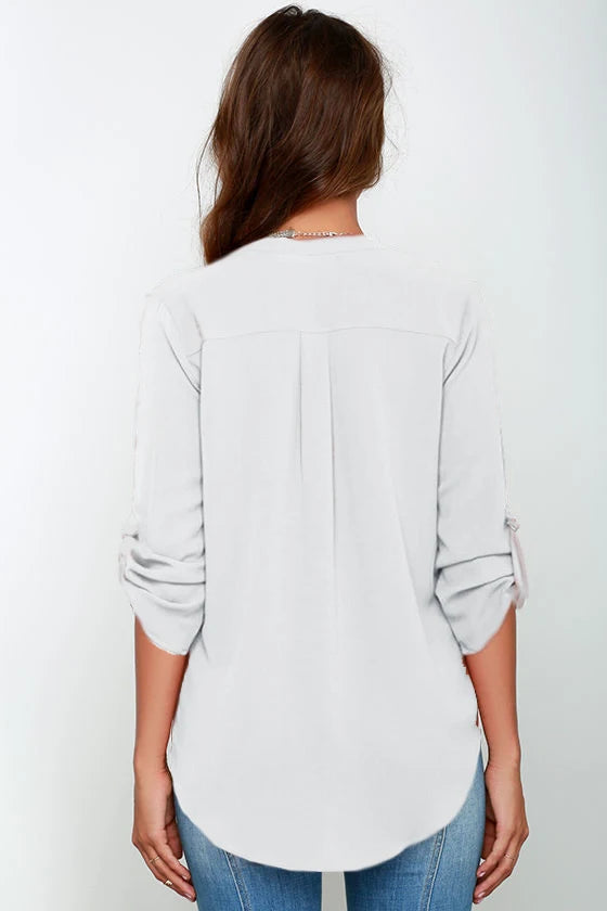 V-Neck Chiffon Long Sleeve Blouse