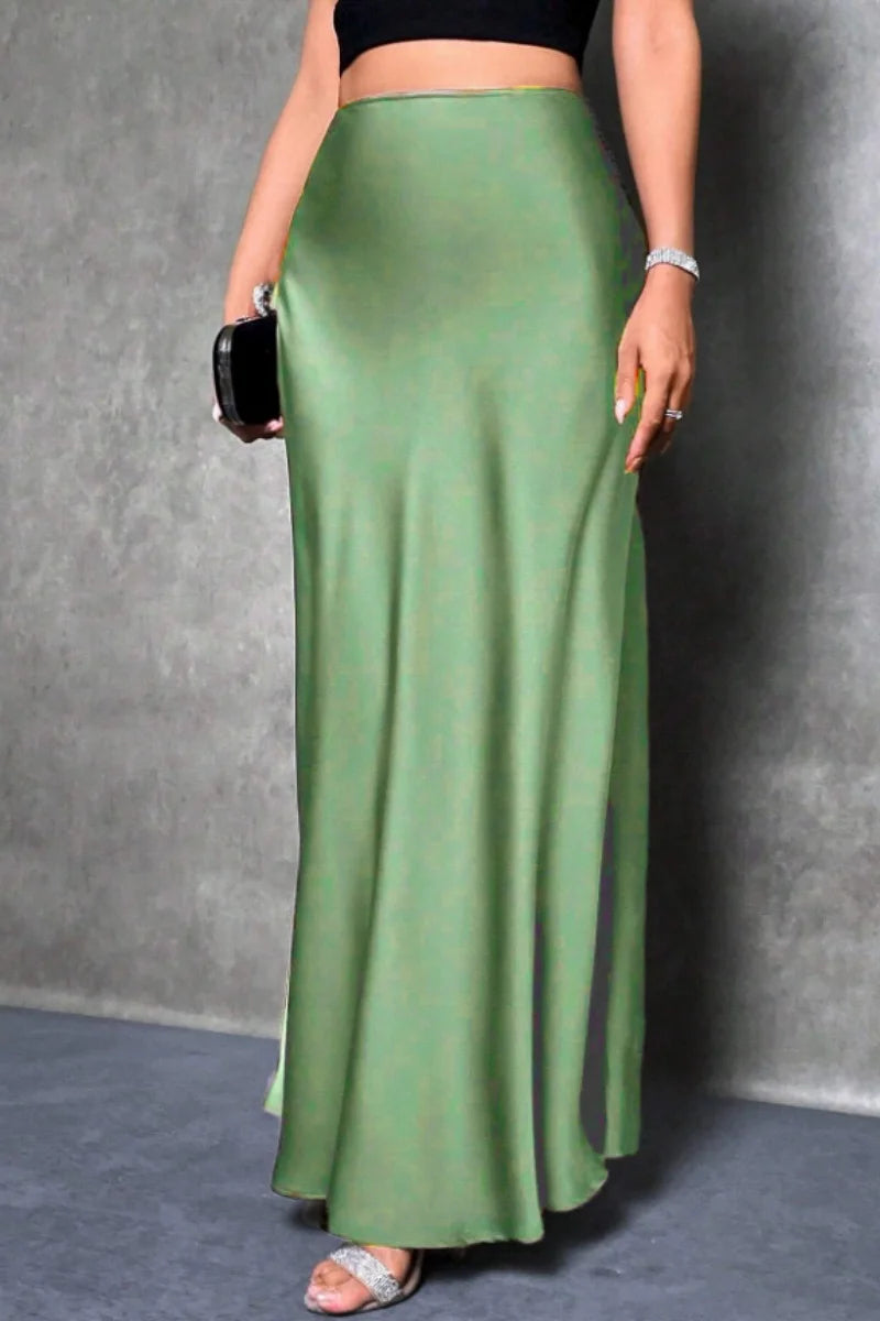 Silk-Like Satin A-Line Midi Skirt