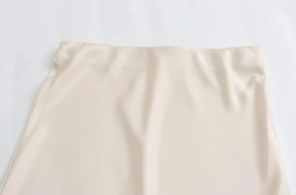 Silk-Like Elastic Waist Midi Skirt