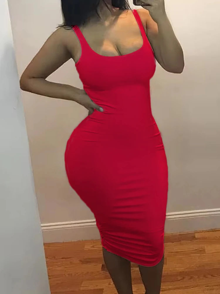 Solid Color Sleeveless Tank Mini Dress