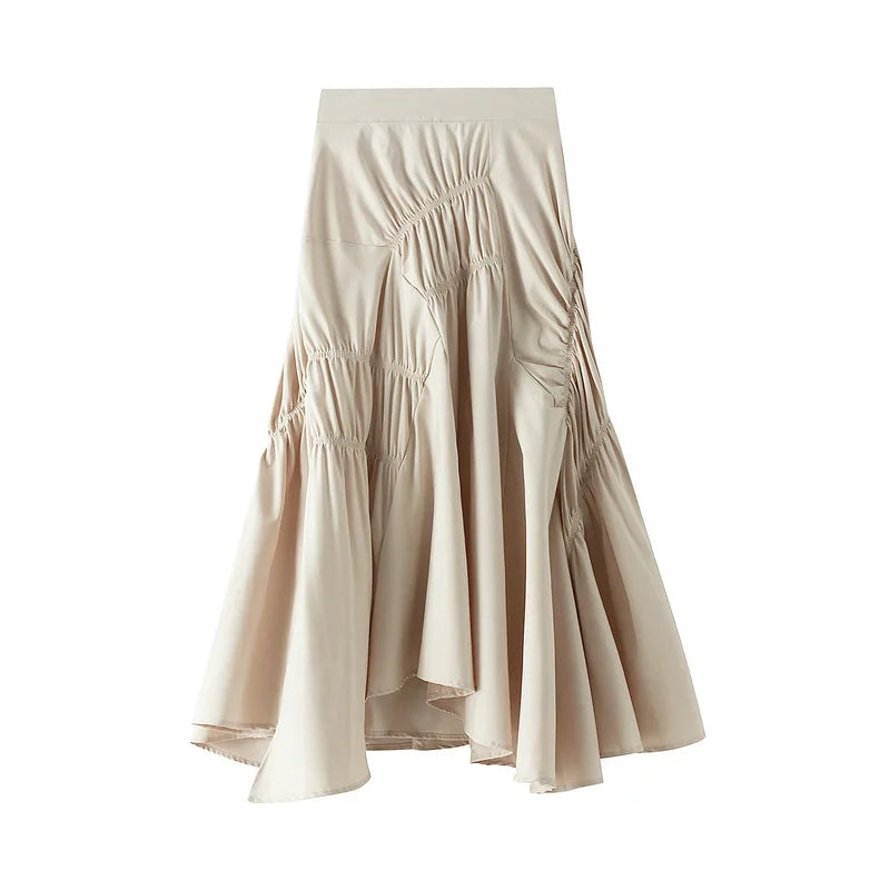 High Waist Pleated Flared Skirt