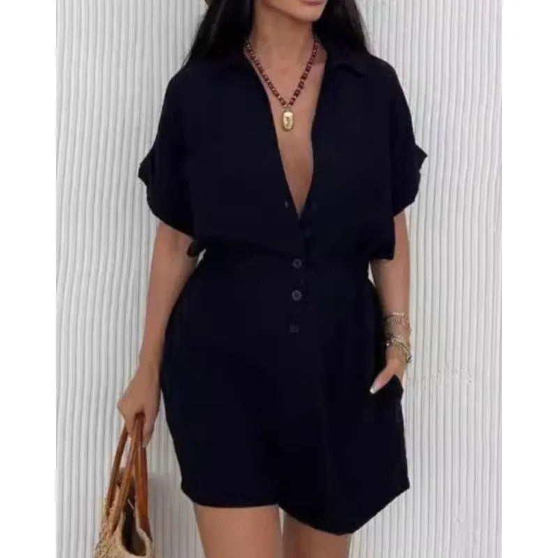 Casual Turn-Down Collar Summer Outfit