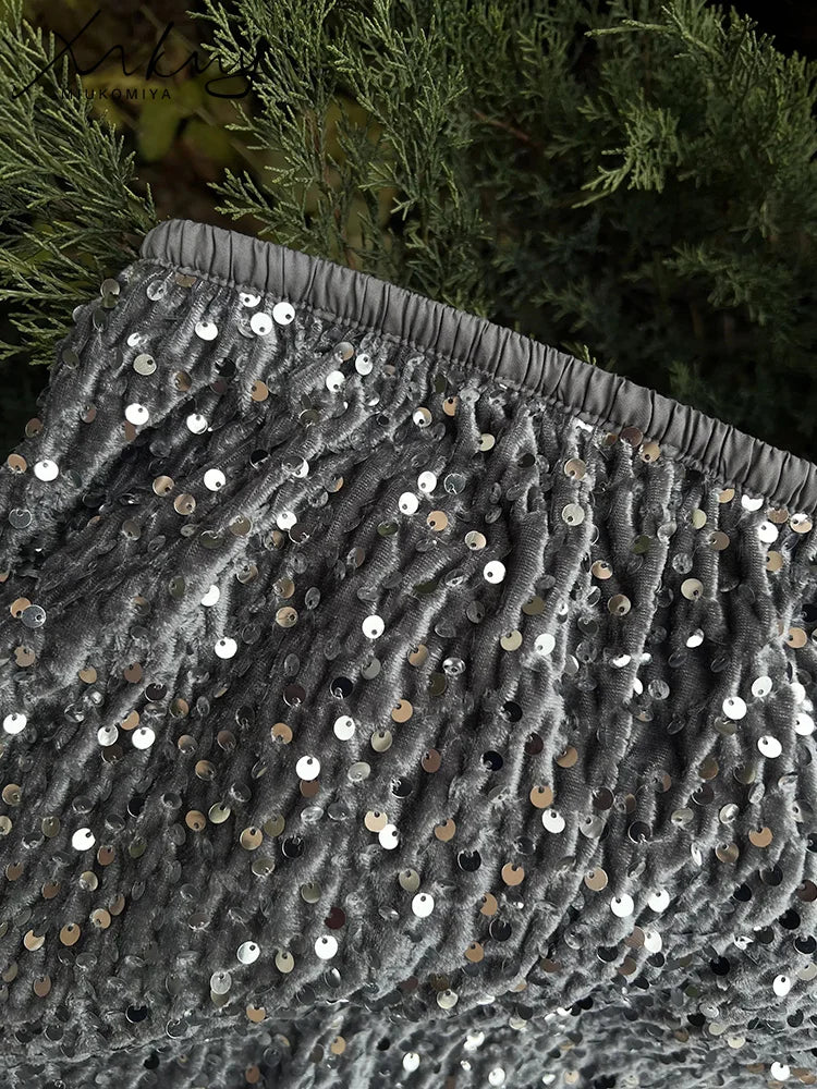 High Waist Sequin Maxi Skirt