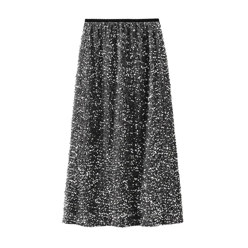 High Waist Sequin Maxi Skirt