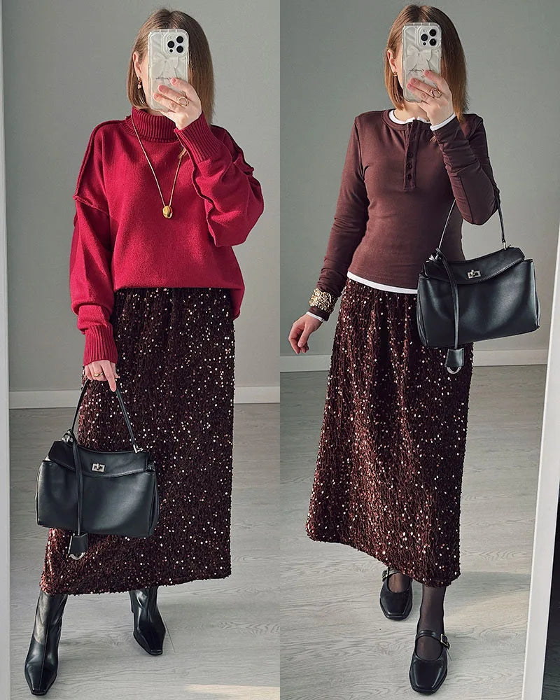 High Waist Sequin Maxi Skirt