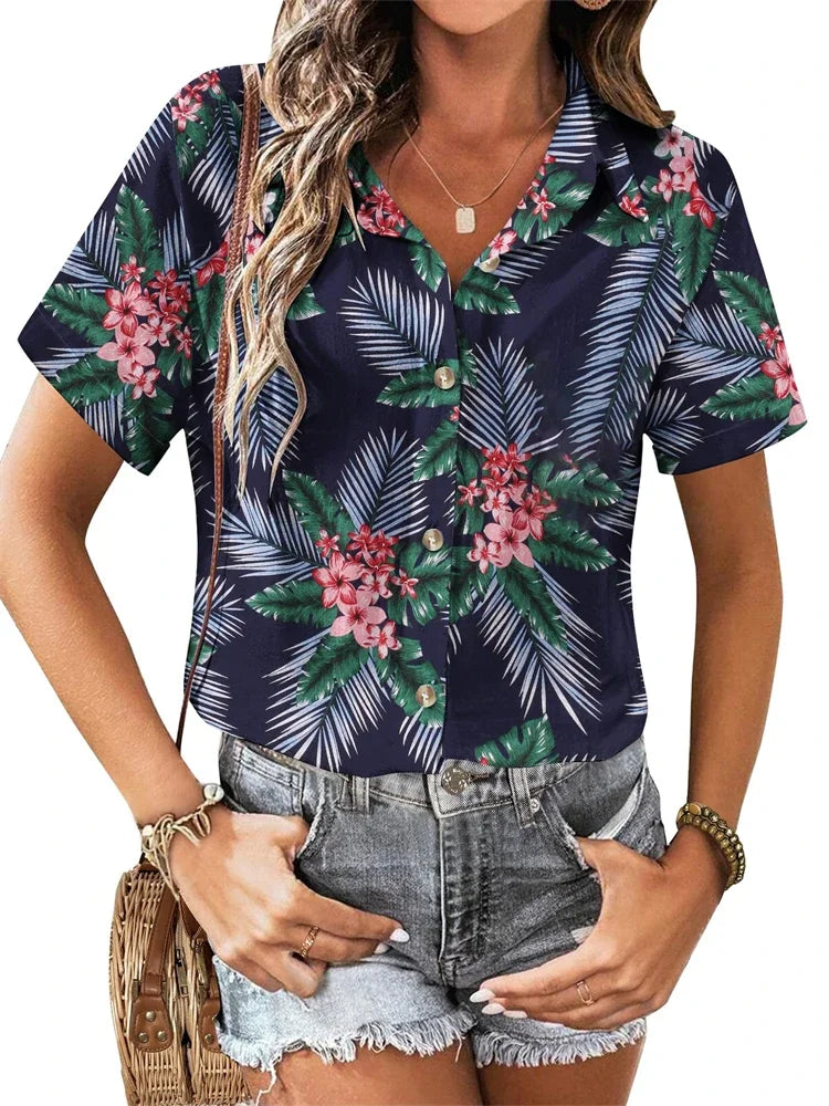 Hawaiian Floral Button-Up Shirt