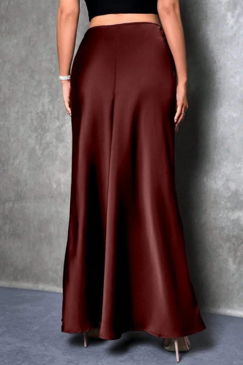 Silk-Like Satin A-Line Midi Skirt