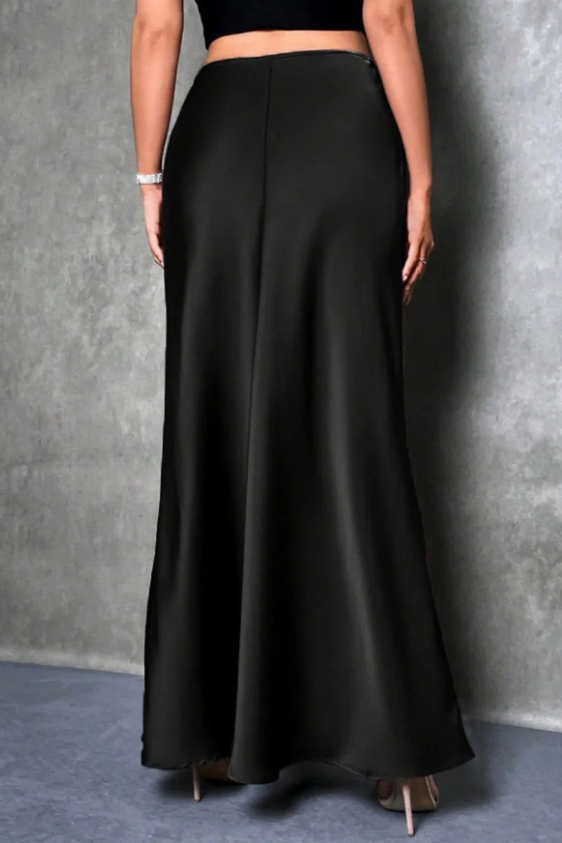 Silk-Like Satin A-Line Midi Skirt